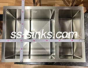 สแตนเลส Double Bowl Sink Basket Drainer Center Drain Placement รวมอุปกรณ์เสริม กระเป๋าสตางค์