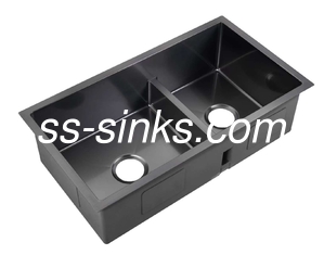 Retangle สีดําเหล็กไร้ขัด Double Bowl Sink สําหรับการทําความสะอาดและบํารุงรักษาง่าย