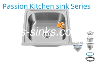 1 Bowl Topmount Cuisine Sink with 18/10 Chromium/Nickel Stainless Steel Rectangular Design กลมสี่เหลี่ยม