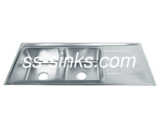 ด้วยกระดานระบายน้ําเคลือบเหล็กไร้ขัด Double Bowl Sink เครือข่ายระบายน้ําครัว