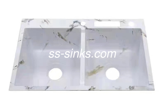 มาร์บอร์ทําด้วยมือ 30 นิ้ว Undermount สแตนเลส Double Bowl Sink