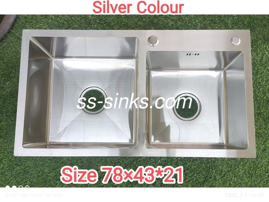 มาร์บอร์ทําด้วยมือ 30 นิ้ว Undermount สแตนเลส Double Bowl Sink