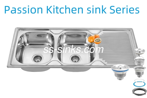 อ่างล้างจานสแตนเลสสตีลสำหรับครัวแบบมีขอบ ขนาด 1200 X 500 มม. ความหนา 0.6 มม./0.8 มม./1.0 มม. และขนาดผลิตภัณฑ์