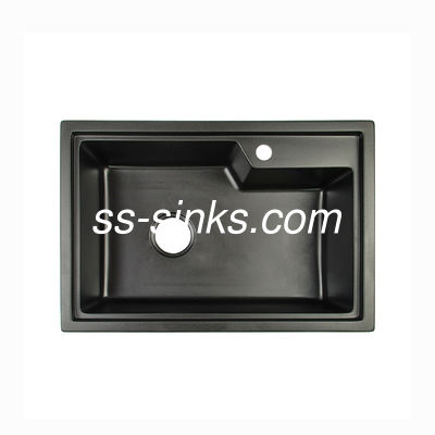 อะคริลิคเรซิ่นสีดำควอตซ์อ่างล้างจานพร้อม Drainboard 680 * 460mm